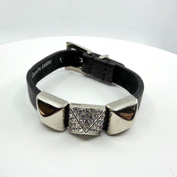 Jewelry - Genuine Leather Crystal Buckle Bracelet Gothic Punk Statement Cuff Accessory